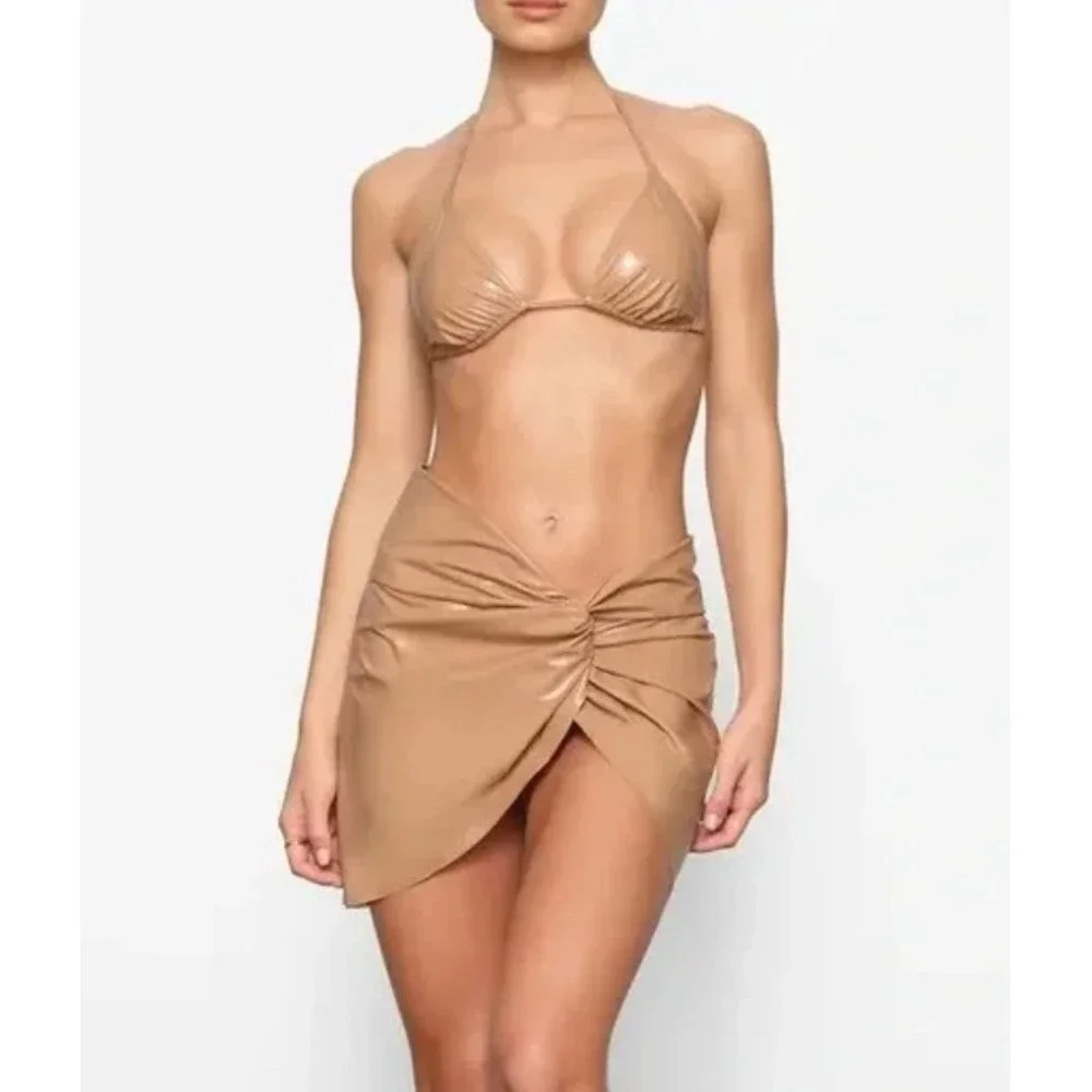 Skims Textured Bikini‎ Story Sarong Mini Skirt Ochre CU-SAR-3198, Small